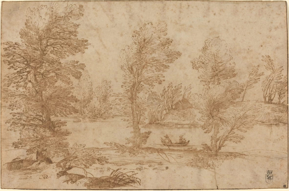 Fiume di bosco con una barca - National Gallery of Art